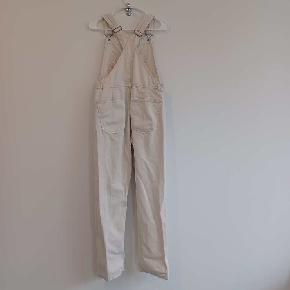 We the free Winter White Cream Ivory Denim Overalls Womens XS 28" Inseam - Picture 2 of 10